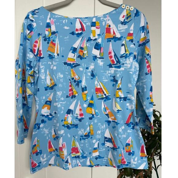 J.McLaughlin Women's Catalina Cloth Wavesong Watercolor Sailboat Top,Size S,EUC - Picture 1 of 8